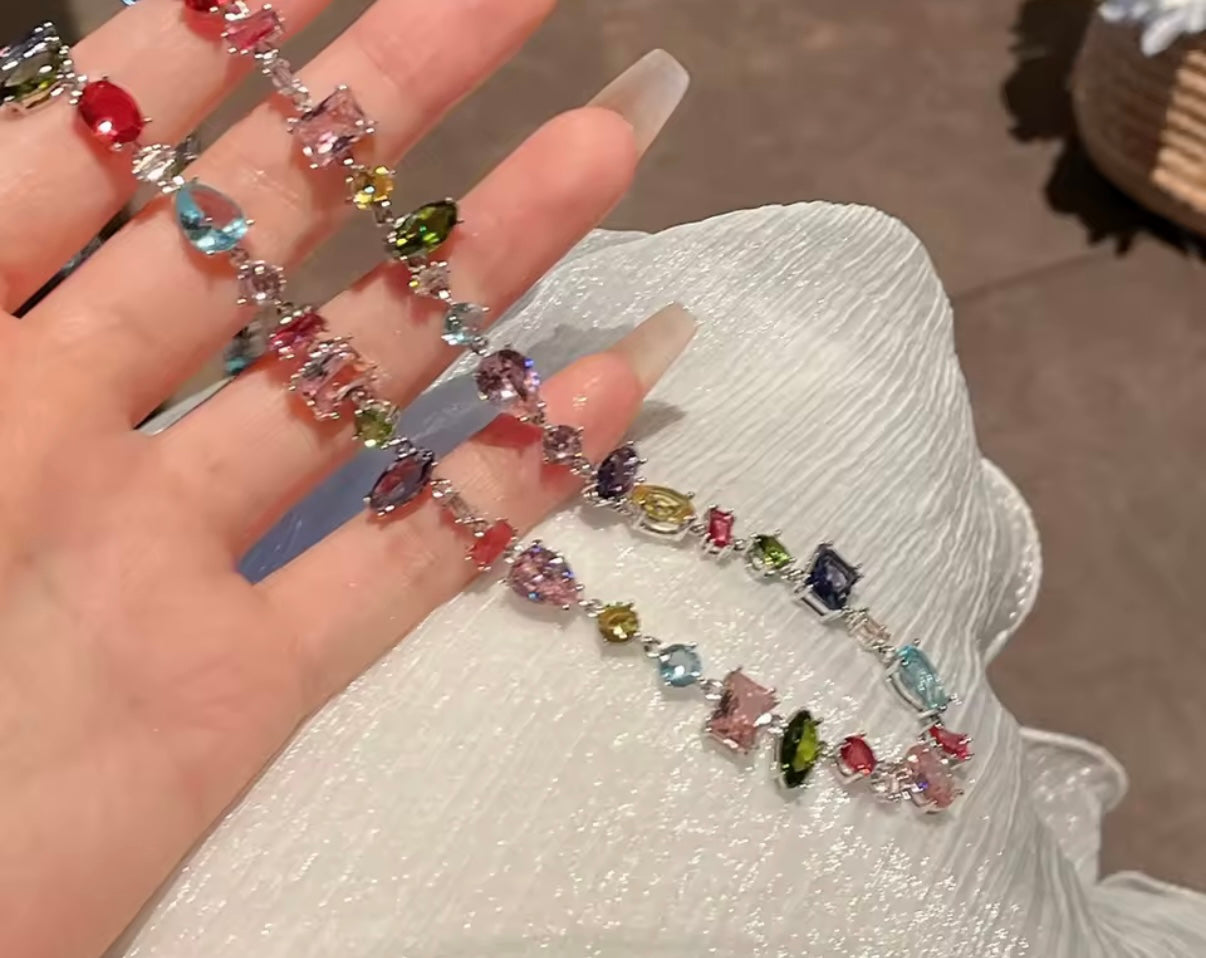 Rainbow CZ Tennis Necklace – Multicolor Gemstone Choker for Women | NY-ICE