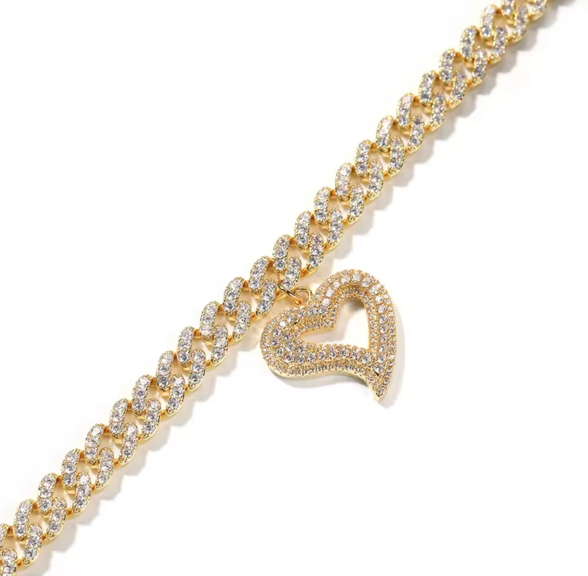 Iced Out Cuban Link Heart Anklet – Silver Hip Hop Bling Jewelry for Women | NY-ICE