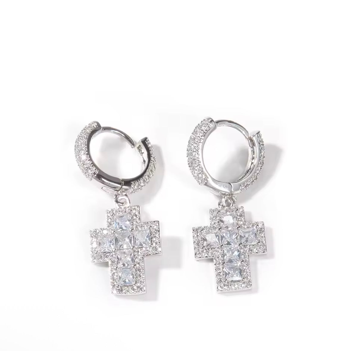Iced Cross Earrings – Gold or Silver Dangling Hip Hop Earrings | NY-ICE
