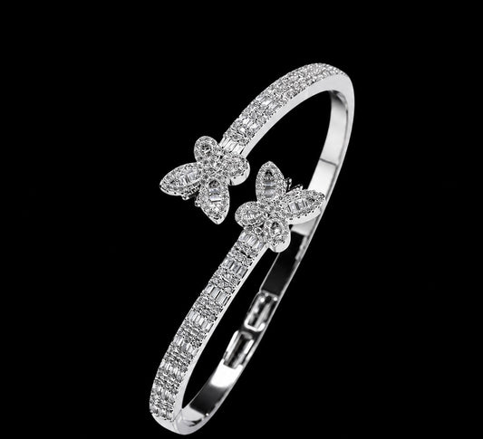 Iced Butterfly Bangle Cuff Bracelet – Gold or Silver Fashion Jewelry | NY-ICE