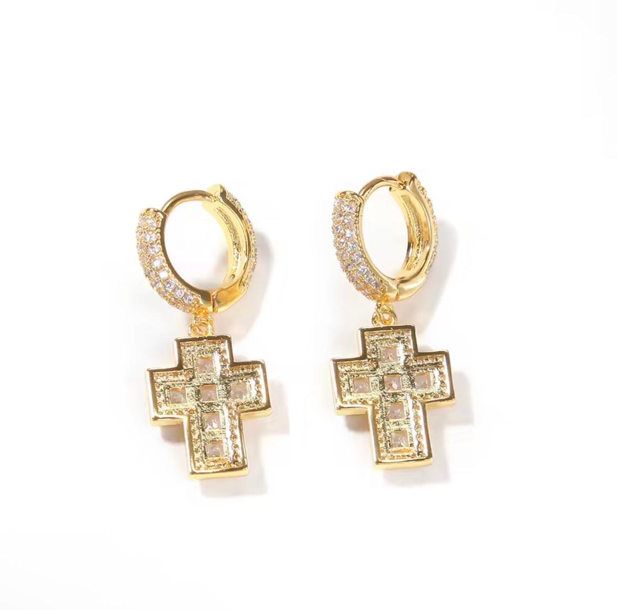 Iced Cross Earrings – Gold or Silver Dangling Hip Hop Earrings | NY-ICE