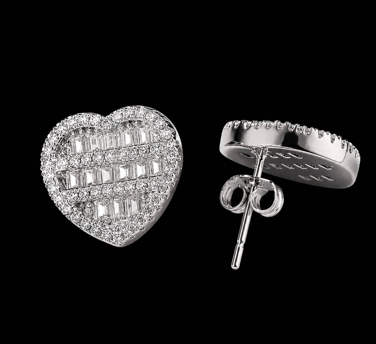 Heart-Shaped Cubic Zirconia Stud Earrings – Silver, Gold, or Rose Gold