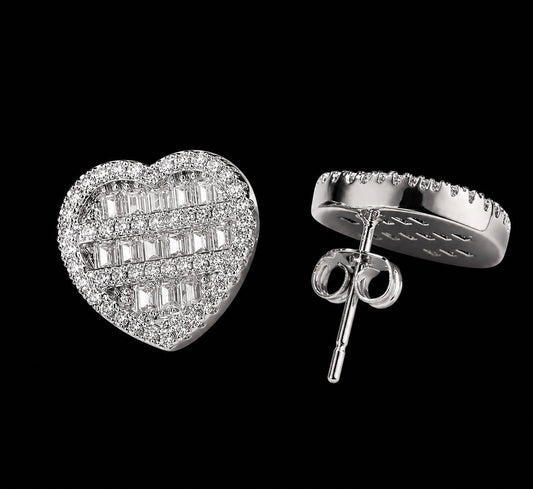 Heart-Shaped Cubic Zirconia Stud Earrings – Silver, Gold, or Rose Gold