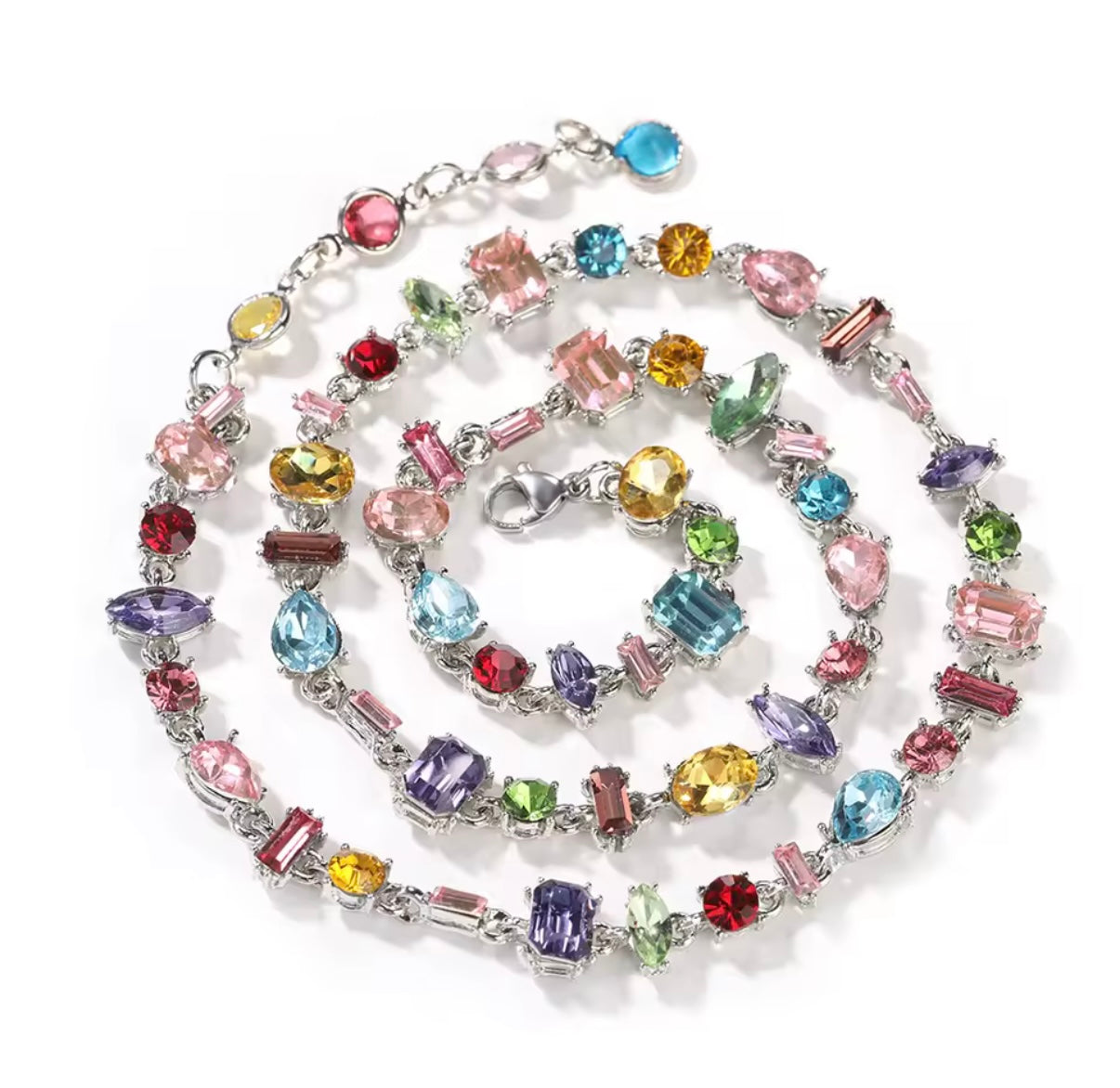 Rainbow CZ Tennis Necklace – Multicolor Gemstone Choker for Women | NY-ICE