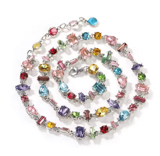 Rainbow CZ Tennis Necklace – Multicolor Gemstone Choker for Women | NY-ICE
