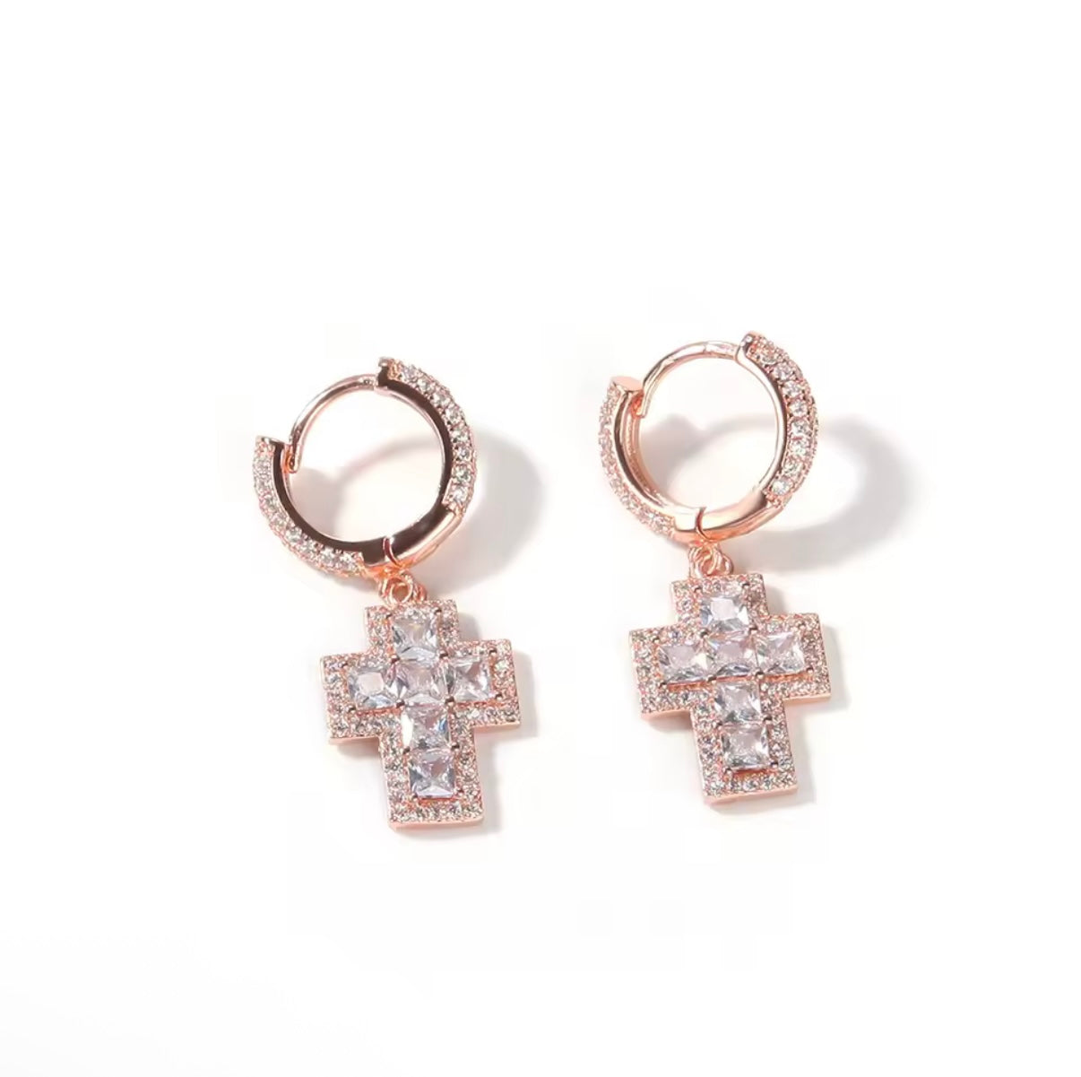 Iced Cross Earrings – Gold or Silver Dangling Hip Hop Earrings | NY-ICE