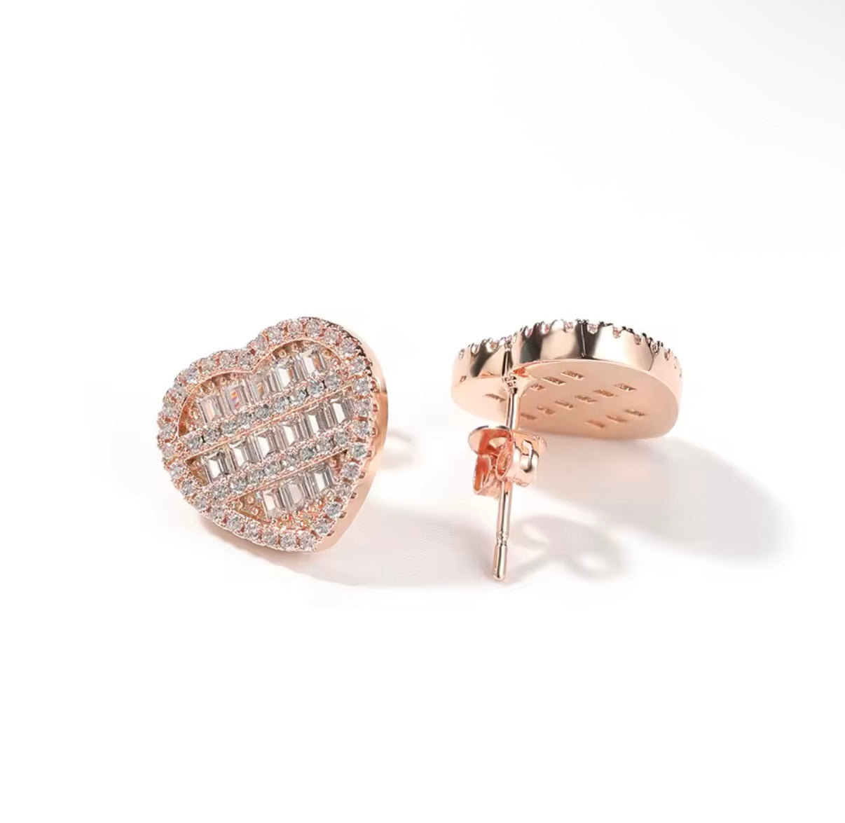Heart-Shaped Cubic Zirconia Stud Earrings – Silver, Gold, or Rose Gold