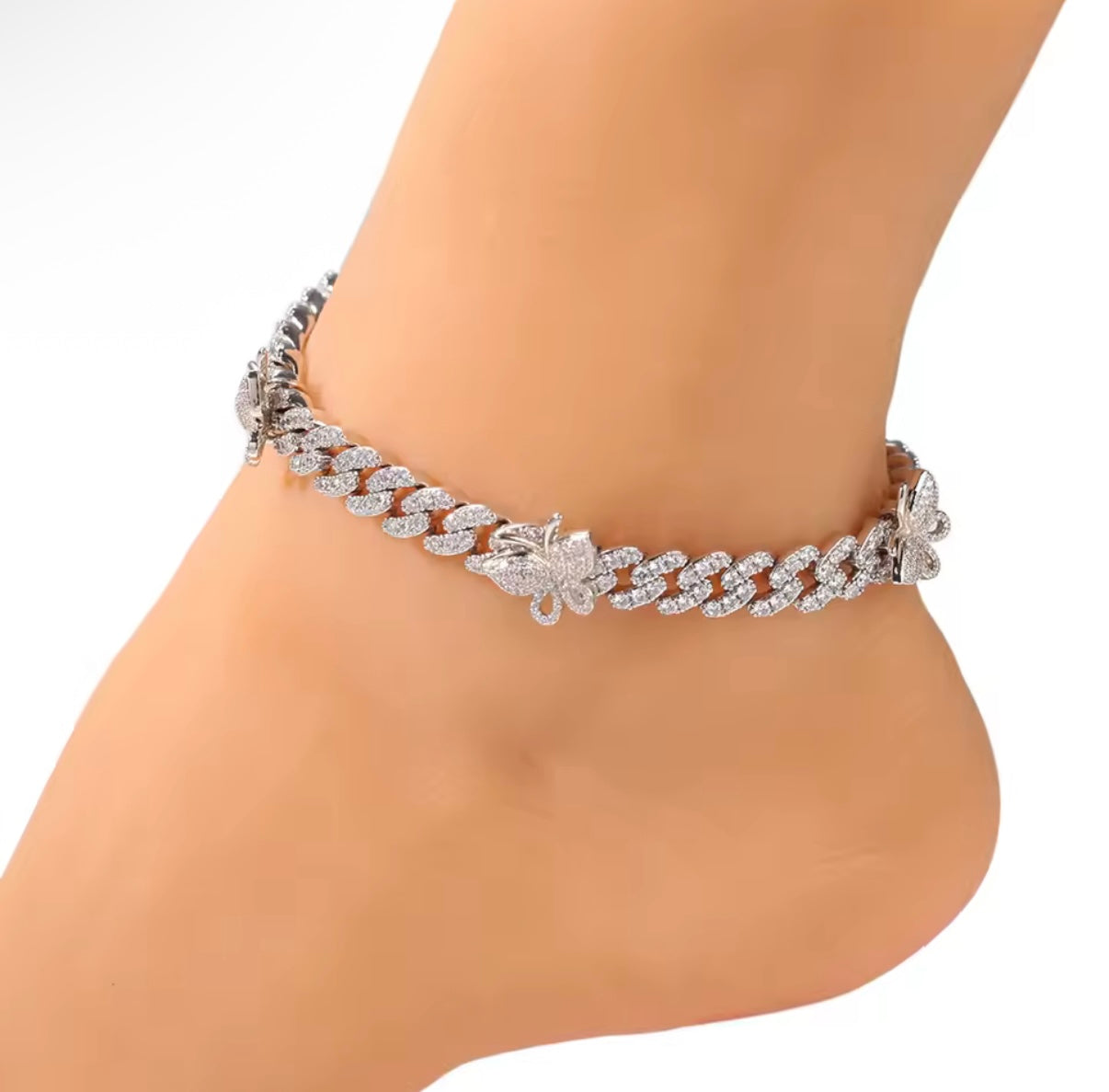 9mm Iced Butterfly Ankle Bracelet – Gold or Silver | NY-ICE