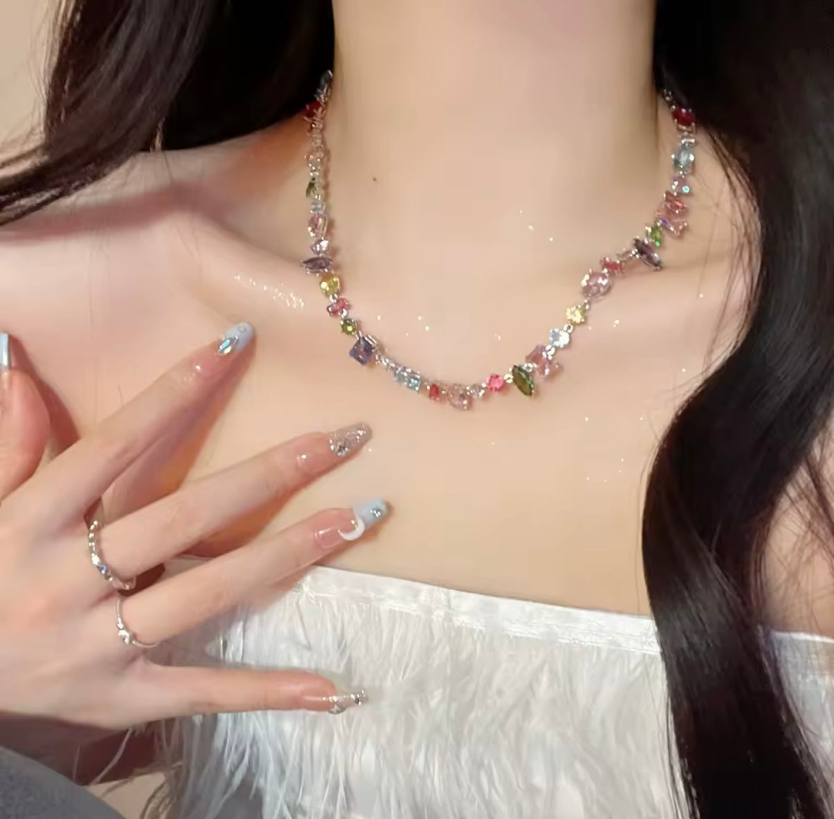 Rainbow CZ Tennis Necklace – Multicolor Gemstone Choker for Women | NY-ICE