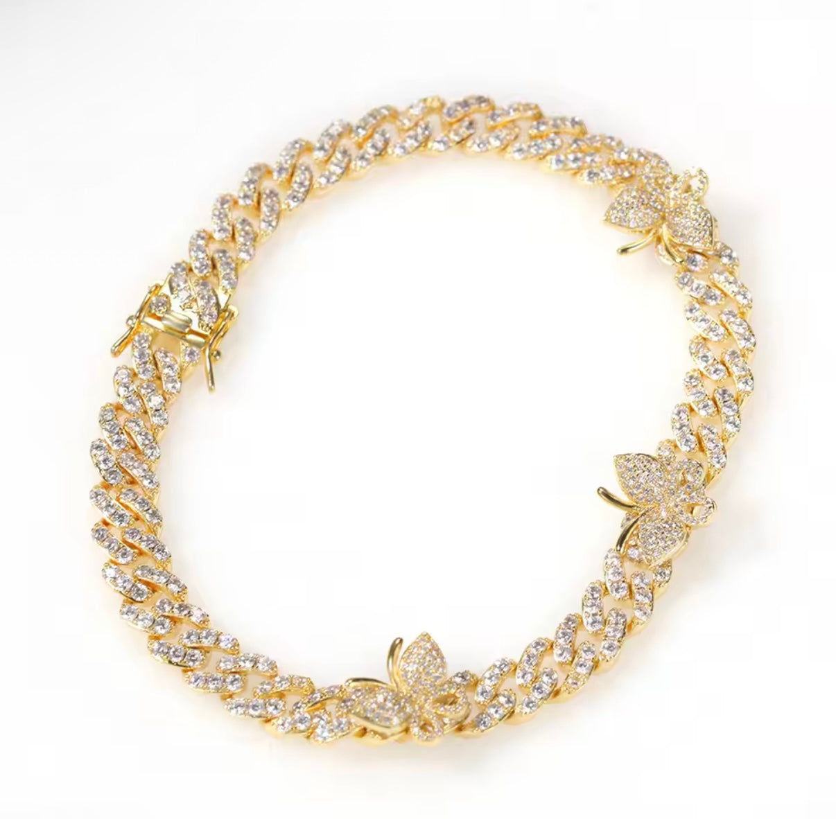 9mm Iced Butterfly Ankle Bracelet – Gold or Silver | NY-ICE
