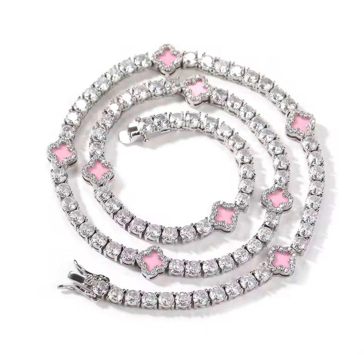Iced Clover Tennis Necklace – Gold or Silver Lucky Charm Chain | NY-ICE