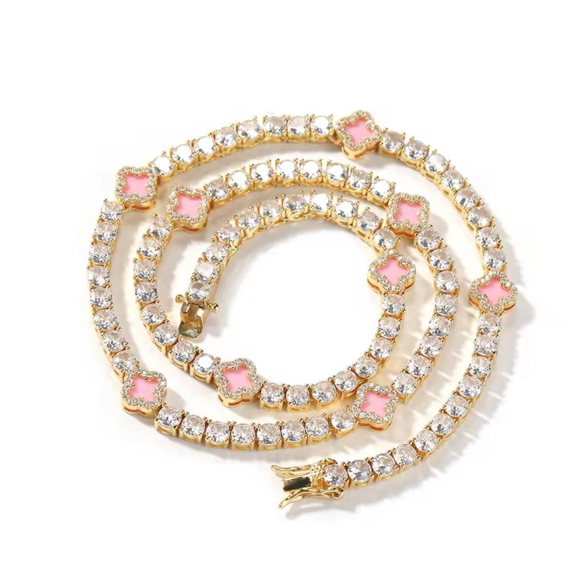 Iced Clover Tennis Necklace – Gold or Silver Lucky Charm Chain | NY-ICE