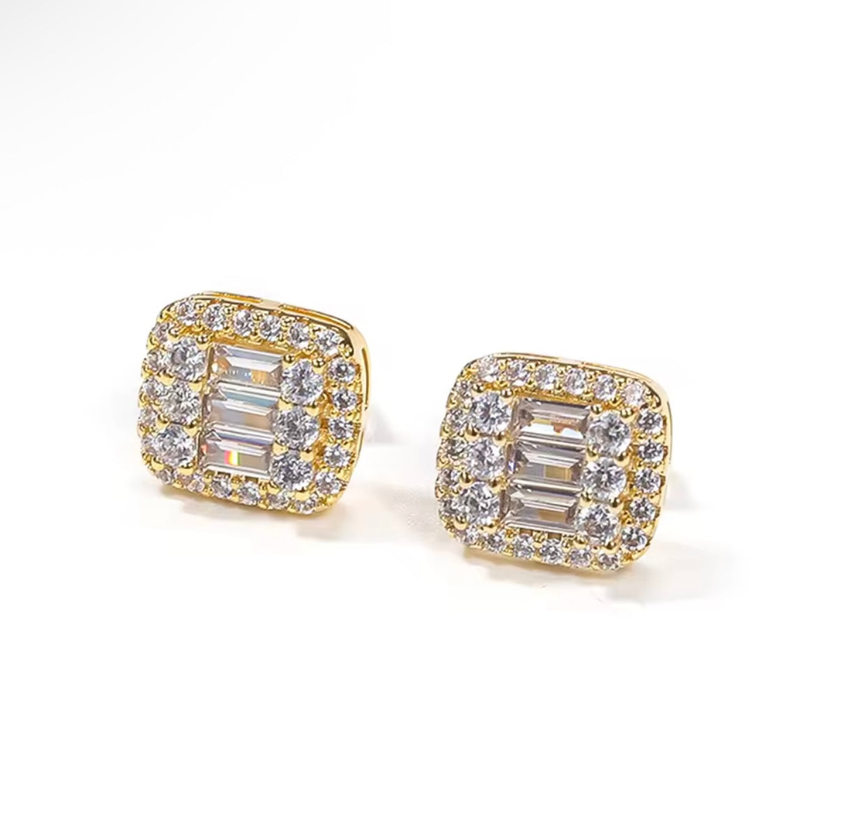 Iced Baguette Earrings – Gold or Silver Square CZ Studs | NY-ICE
