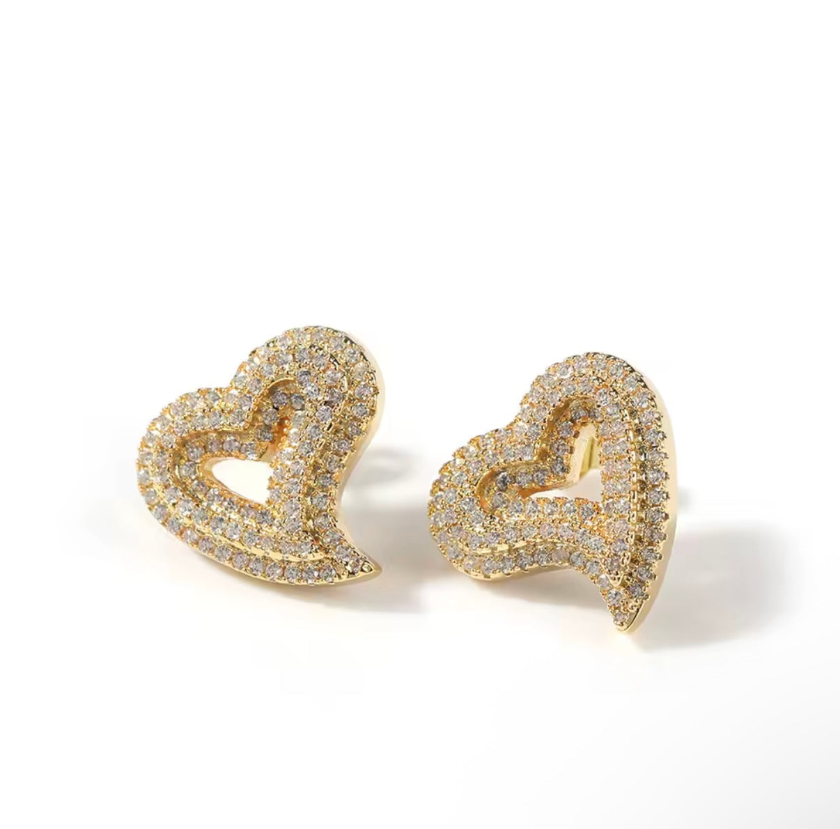 Icy Heart Stud Earrings – Gold or Silver CZ Bling Jewelry for Women | NY-ICE