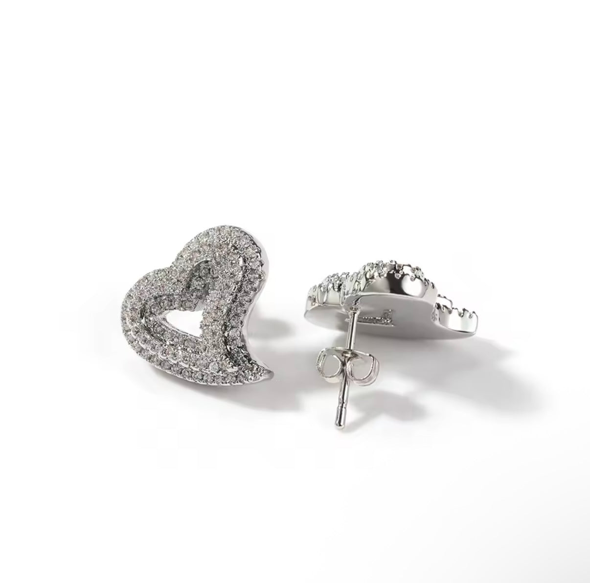 Icy Heart Stud Earrings – Gold or Silver CZ Bling Jewelry for Women | NY-ICE
