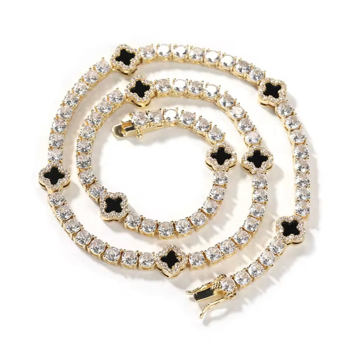 Iced Clover Tennis Necklace – Gold or Silver Lucky Charm Chain | NY-ICE
