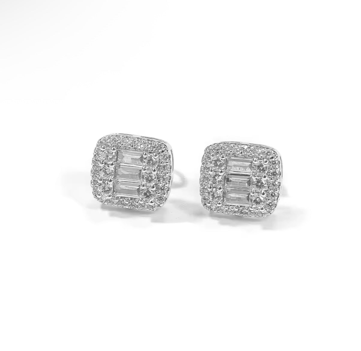 Iced Baguette Earrings – Gold or Silver Square CZ Studs | NY-ICE