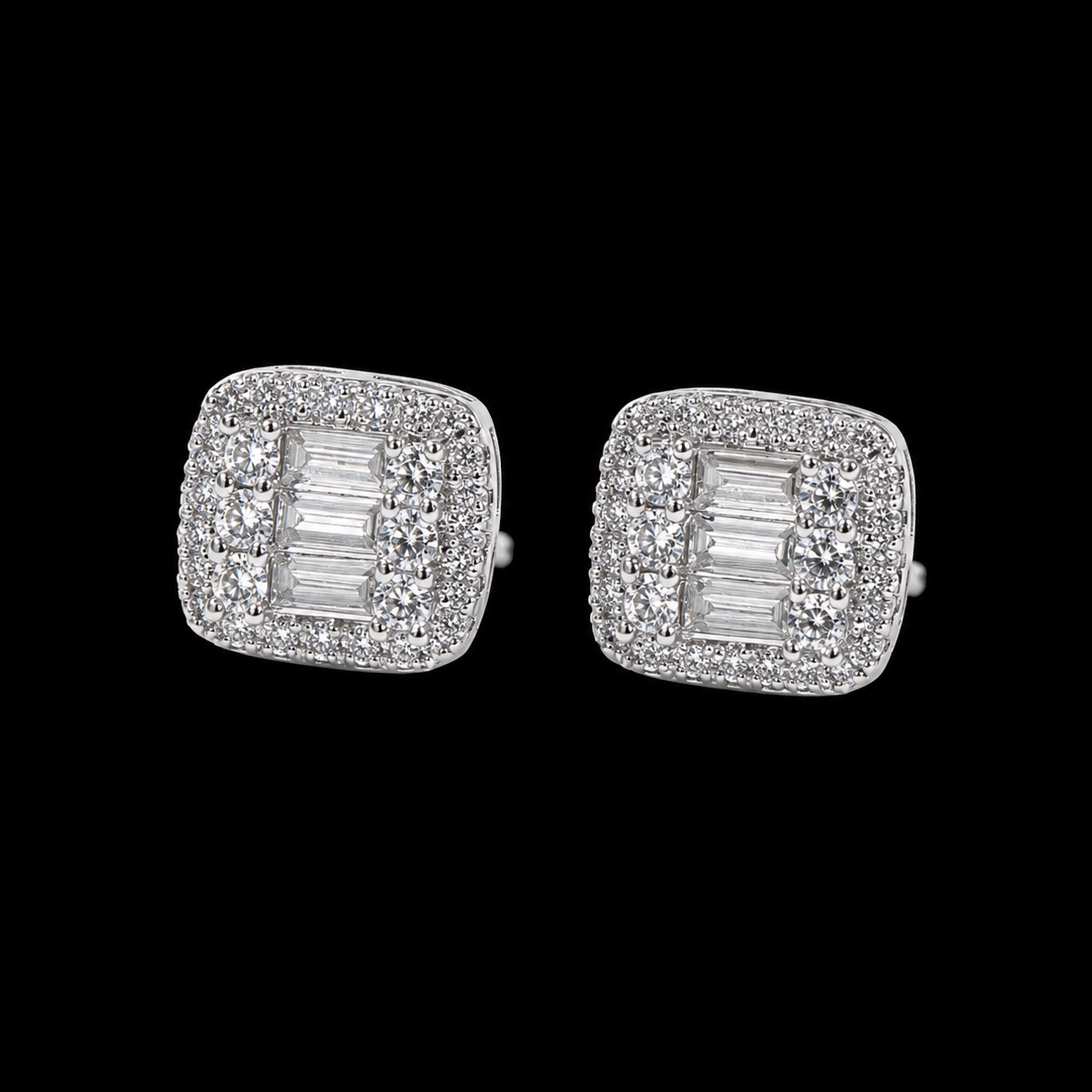 Iced Baguette Earrings – Gold or Silver Square CZ Studs | NY-ICE