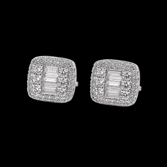 Iced Baguette Earrings – Gold or Silver Square CZ Studs | NY-ICE
