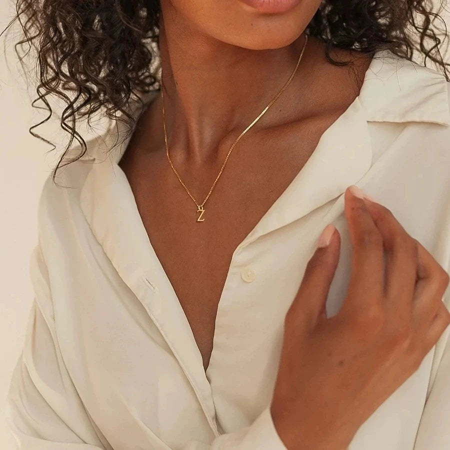 Dainty Gold Initial Letter Necklace for Women