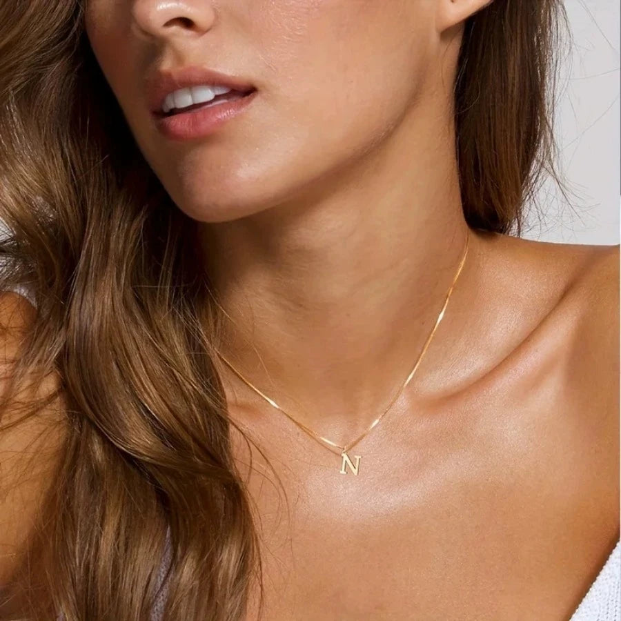 Dainty Gold Initial Letter Necklace for Women