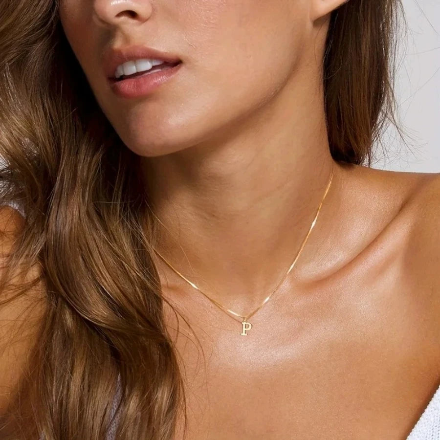 Dainty Gold Initial Letter Necklace for Women